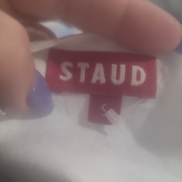 STAUD blanche blue white cottagecore ombre gingham check cutout midi dress small - Picture 2 of 15